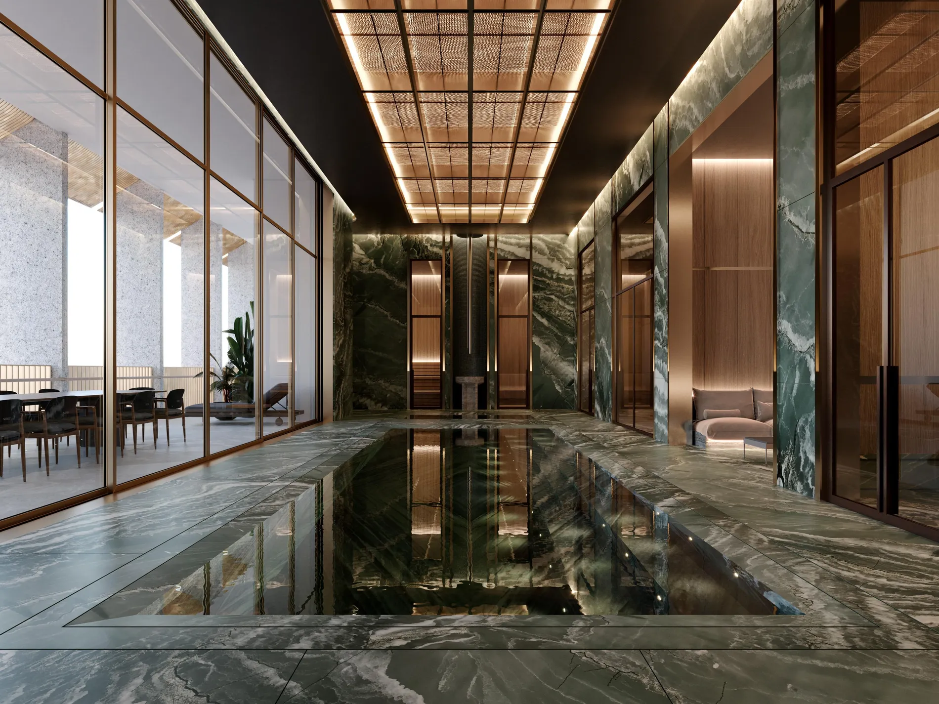 Penthouse marble pool and spa — The Carlyle Residences Dubai