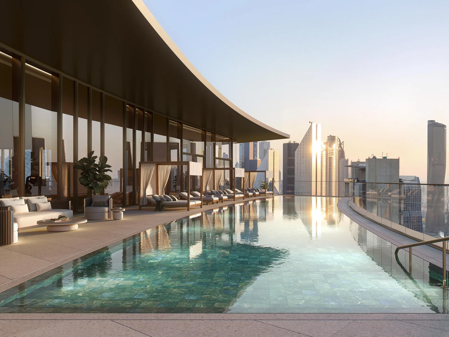 Rooftop swimming pool overlooking the Dubai skyline — Carlyle Residences Dubai